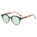 Retro round sunglasses with black frame, tortoise temples and light green lenses - C7 Black Top Tortoise Bottom Light Green