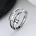Three-layer vintage S925 sterling silver spinning beads open ring for women - Adjustable Open / Three-Layer Cross Five Beads Style (款式01-银色)