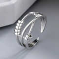 Minimalist S925 sterling silver open ring with multi-layer bands and sliding beads - Adjustable Open / Geometric Multi-Layer Beads Style (款式02-银色)