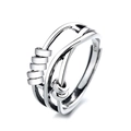 Anillo de ansiedad de doble capa en plata S925 con cinco cuentas móviles para el estrés - Abierto Ajustable / Estilo Entrelazado de Varias Capas Con Cinco Cuentas (KL077)