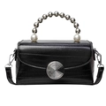 Elegante borsa nera testurizzata con grandi manici di perle e chiusura in metallo argento - Nero