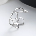 Adjustable silver hollow heart ring featuring a minimalist cutout pattern for women - Adjustable Open / White Gold