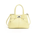 Elegante cremegelbe Handtasche mit Lychee-Struktur, Metalldrehverschluss und Gurt - Gelb