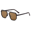Square polarized sunglasses with dark metal frame and brown lenses for men - C6 Tea Black Tea