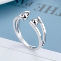 Minimalist silver anxiety relief spinner ring with adjustable double beads on blue background - Adjustable Open / White Gold