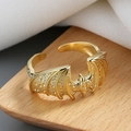 Gothic style adjustable golden bat wing ring for couples with textured metal finish - Adjustable Open / Gold Color - Bat Wings Style (K02)