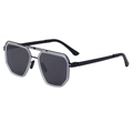 Men's geometric polarized sunglasses with double-bridge black metal frame and grey lenses - C7 Matte Black Transparent Gray Frame Gray Lens