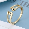 Minimalist double-layer golden anxiety ring with adjustable open band and metal beads - Adjustable Open / Gold