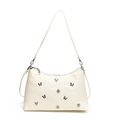 Borsa tote beige chic con strass a farfalla e dettagli in metallo a cuore - Bianco