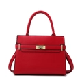 Sac à main rouge à grain de litchi avec fermoir doré et poignée supérieure - Sac à poignée supérieure / Rouge