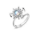 Rotating sunflower ring with moonstone and cubic zirconia, adjustable silver open band - Sunflower Style