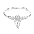 Silver dreamcatcher bangle with adjustable sliding buckle and feather pendants for women - Silver