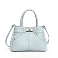Glacier blue Kelly handbag in lychee texture with denim pocket design and metal rivets - Blue