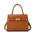 Sac à main en cuir marron foncé avec fermoir doré et bandoulière amovible élégante - Sac à poignée supérieure / Marron