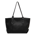Bolso tote negro grande de diseño trenzado con patrón intrecciato y asas resistentes - Negro