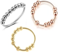 Set de tres anillos antiestrés en plata, oro rosa y oro con cuentas móviles - Talla 16 / Oro rosa