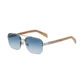 Lunettes de soleil sans monture avec verres dégradés bleus et branches en bois - Monture Argent Verres Bleus (C5)