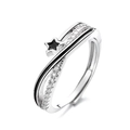 Minimalistischer offener Sternring aus Silber mit schwarzer Emaille und Zirkonia - Einstellbar Offen / Schwarzer Tropföl-Stern-Stil (KL-02)