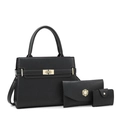 Ensemble 3 pièces de sacs noirs en similicuir avec détails dorés élégants - Sac à Main Avec Portefeuille Et Porte-Cartes / Noir
