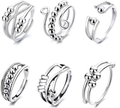 Set of 6 silver fidget rings with rotating beads for anxiety relief and stress reduction - Adjustable Open / 6-Piece Set (KL-32652)