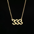 Collana in acciaio inossidabile dorato con ciondolo numero 333 lucido su catena a maglia - 333(XT333G) / Oro