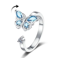Anillo de mariposa giratorio con piedras azul claro y circón blanco en acabado plata - Plata 925 / Mariposa Giratoria Contra La Ansiedad (Color Platino)