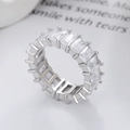 Elegance silver ring with full circle rectangle baguette-cut clear crystals - Adjustable Open / White Gold