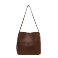 Brown litchi grain leather bucket bag with front buckle pocket for women - Coffee