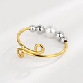 Adjustable wire-wrapped spinning anxiety ring with white pearl and silver beads in gold - Adjustable Open / Gold + White Gold