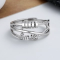 Silver fidget ring with four rotatable beads and engraved Smile text for stress relief - Adjustable Open / Smile Letter Sliding Beads Style (款式03-银色)