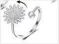 Rotating sunflower fidget ring with sparkling cubic zirconia in silver-tone finish - Adjustable Open / Silver Sunflower