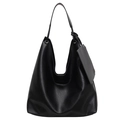 Grand sac hobo noir en cuir à motif litchi avec bandoulière large et petite pochette - Noir
