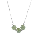 Collana con tre perle di giada Hetian verde e catena in argento S925 da donna - Stile a 3 Perline (1-XL0002) / Oro Bianco