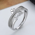 Silver adjustable smile ring with sparkling white zircon flowers for women - Adjustable Open / Smile Clover Zirconia Inlaid Style (款式04-银色)