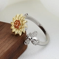 Anello aperto regolabile girasole e ape con pietre di zirconia arancione vivace - Stile Spinner Ape e Girasole (蜂巢(转动)-2)