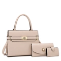Ensemble 3 pièces beige avec sac cabas en cuir grainé, portefeuille et porte-cartes - Sac à Main Avec Portefeuille Et Porte-Cartes / Kaki
