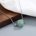Elegante collana in argento S925 con pendente in giada Hetian verde chiaro traslucida - Stile a 1 Perlina (2-XL0002) / Oro Bianco