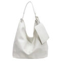 Grand sac hobo blanc avec motif litchi, petit porte-monnaie assorti et bandoulière large - Blanc