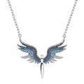 Elegant silver angel wing pendant necklace with blue gradient zircon pavé stones - Platinum-Blue Black Gradient Zirconia
