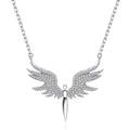 Sparkling angel wing necklace featuring silver feathers with pavé crystals on a cable chain - White Gold Color-White Zirconia