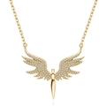 Close-up of golden angel wing necklace pendant with sparkling white cubic zirconia - Gold Color - White Zirconia