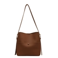 Brown litchi grain leather bucket bag with magnetic buckle and shoulder strap - Brown