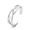 Silver-plated twisted braided ring with minimalist multilayer open design on white background - Double Line Infinity Weave Style (Silver 022)