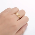 Adjustable 18K gold plated stainless steel ring featuring 1999 cut-out number design - Style 999 / Gold