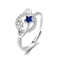 Silver adjustable starry sky ring with a blue pentagram star and micro-pave white crystals - Adjustable Open / White Gold Style