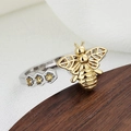Adjustable honeycomb open ring with gold bee and yellow zircon inlays - Bee & Triple Honeycomb Rotating Style (Honeycomb Spinning-6)