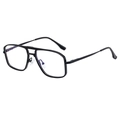 Classic black double-bridge square pilot sunglasses for men and women shown in a 45-degree view - Matte Black Frame Clear Lens (C2)