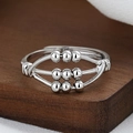 Anillo de plata de tres capas con cuentas giratorias y banda abierta ajustable para mujer - Estilo de Cuentas Giratorias de Ábaco (KL-022)