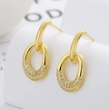 Orecchini a doppio cerchio in oro 18K con pavé di zirconi e finitura lucida - Oro
