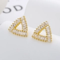 Triangle geometric stud earrings in gold plating with pavé cubic zirconia inlay - Triangle Baguette Zircon Style / Gold